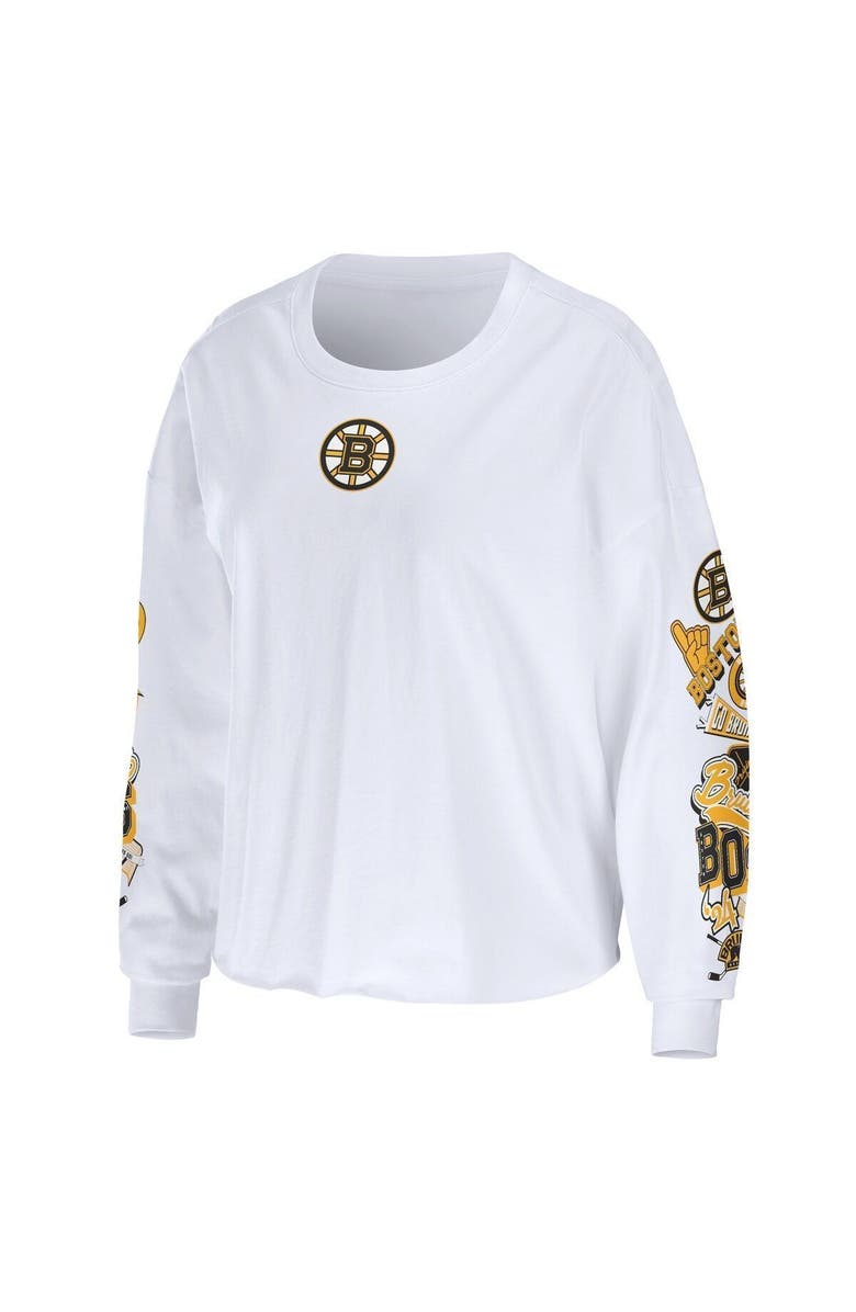 WEAR by Erin Andrews Women's WEAR by Erin Andrews White Boston Bruins Celebration Cropped Long Sleeve T-Shirt, Alternate, color,