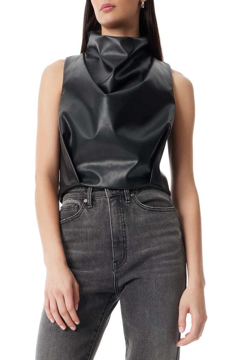 Robert Rodriguez Laine Mock Neck Faux Leather Top, Main, color, Black