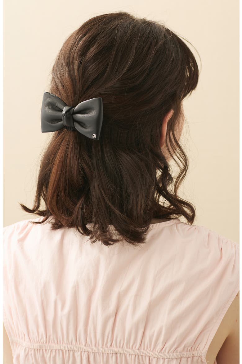 Leather Bow Scrunchie, Alternate, color, BLACK