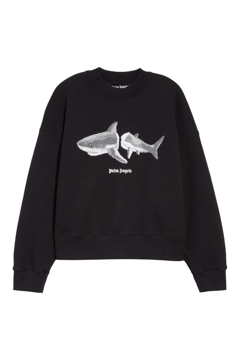 Shark Appliqué Sweatshirt, Alternate, color, BLACK GREY