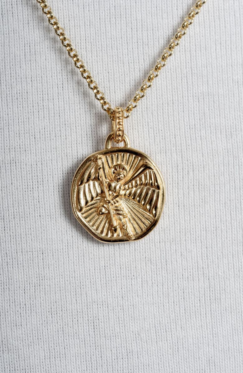 Dower & Hall Men's St. Michael Talisman Necklace, Alternate, color, Yellow Gold Vermeil