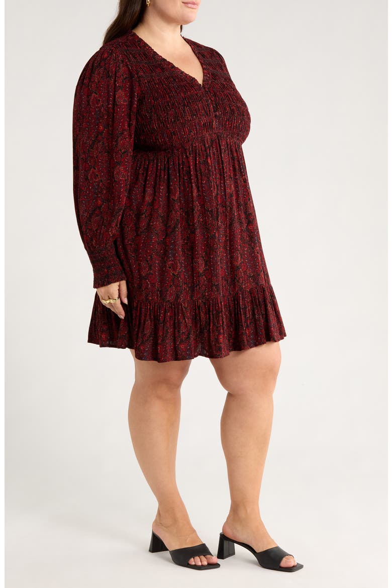 Long Sleeve Smocked Bodice Dress, Alternate, color, BLACK- RED GEMMA MEDALLION