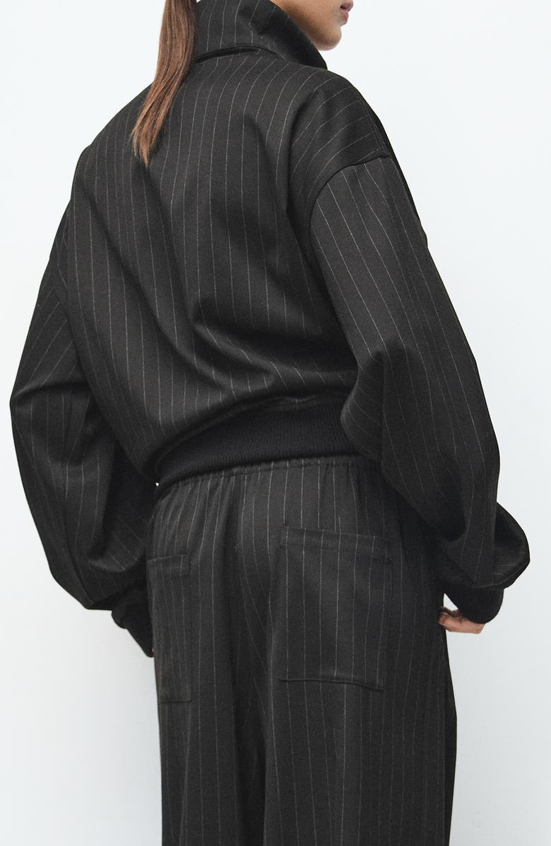 MANGO Pinstripe Bomber Jacket, Alternate, color, Black