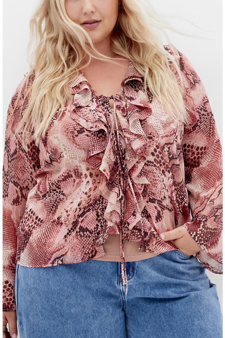 Vivid Mesh Ruffle Top, Main, color, VIPER