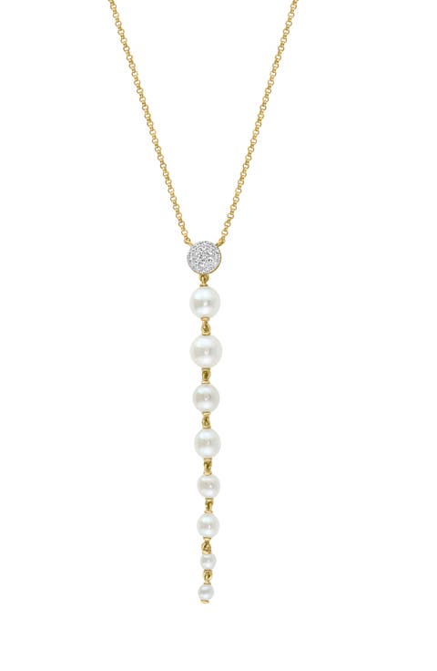 14K Gold Diamond & 2.5-5mm Freshwater Pearl Y-Necklace
