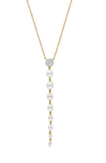 Effy 14k Gold Diamond & 2.5-5mm Freshwater Pearl Y-necklace In Gold