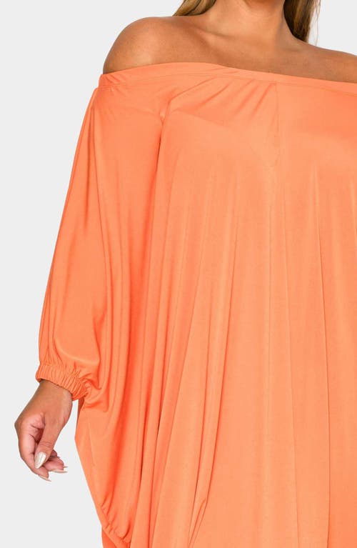 L I V D Eero Off The Shoulder Long Sleeve Tapered Hem Midi Dress In Orange