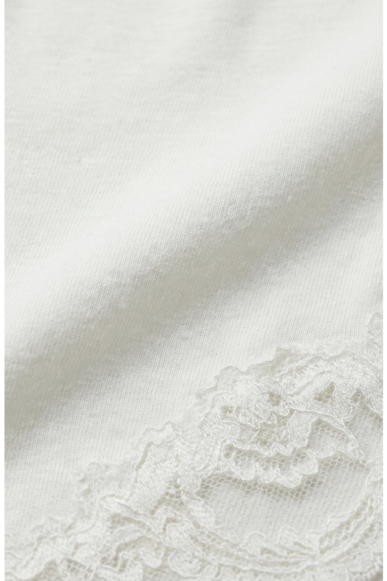 Long Sleeve Lace Trim Henley Top, Alternate, color, White