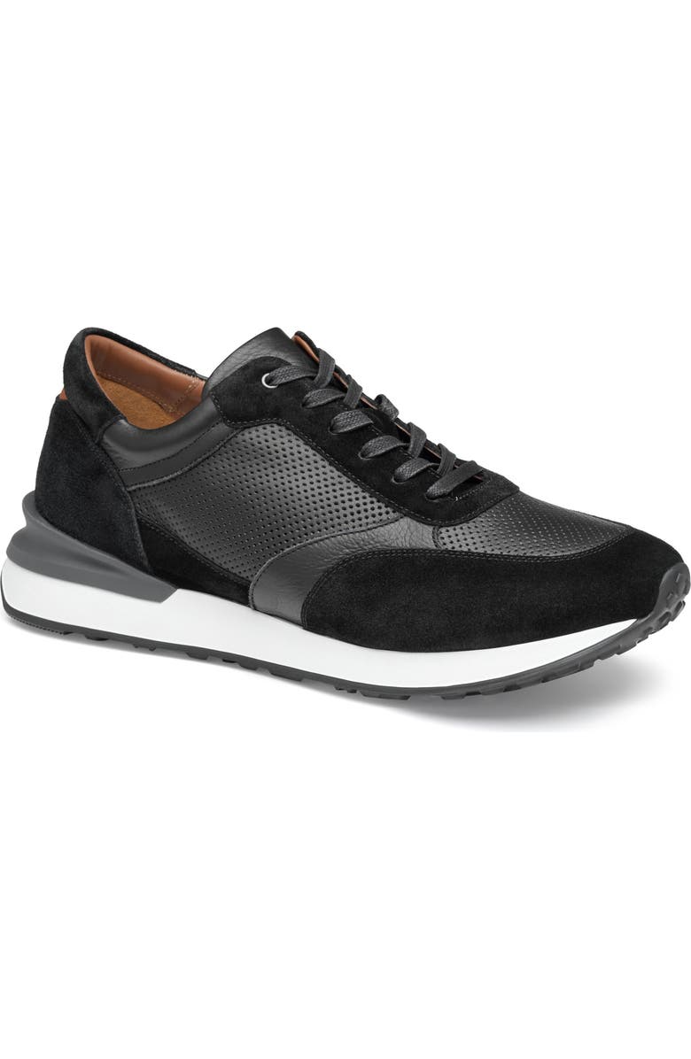 JOHNSTON & MURPHY COLLECTION Briggs Perforated Sneaker, Main, color, Black Full Grain/Suede