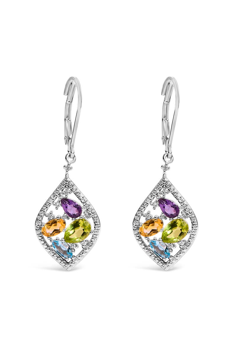 Sterling Silver Diamond Accent Multi Stone Rhombus Drop Earrings, Main, color, Silver