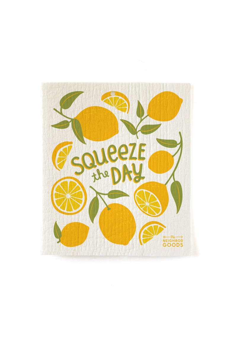 Lemon Dish Towel + Sponge Cloth Gift Set, Alternate, color, Yellow