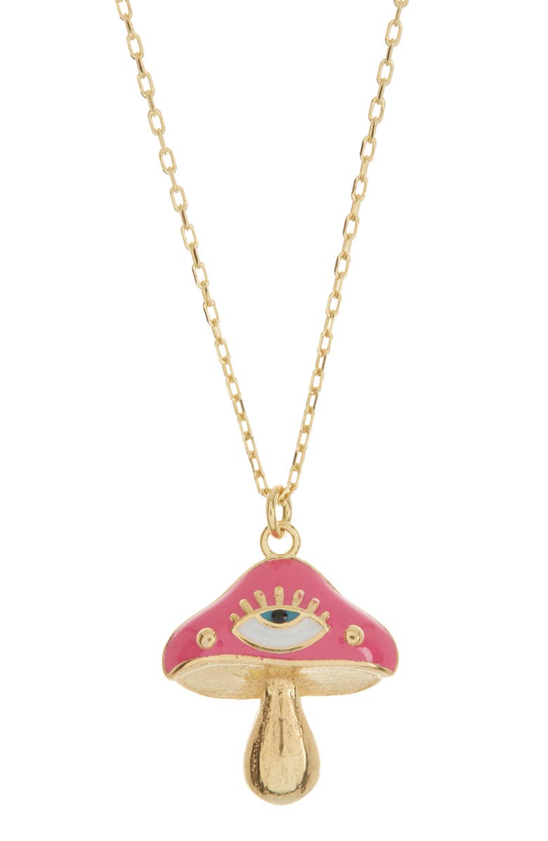 GABI RIELLE Lucky Magic Mushroom Pendant Necklace, Main, color, Gold