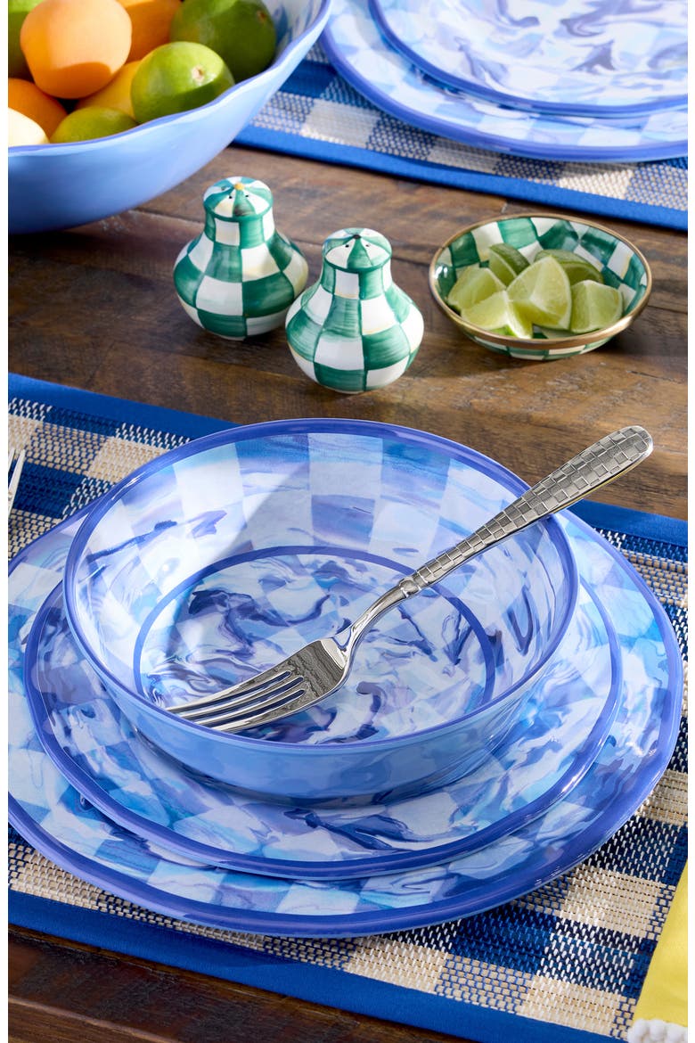 Set of 4 Blue Marble Check Small Melamine Bowls, Alternate, color, BLUE