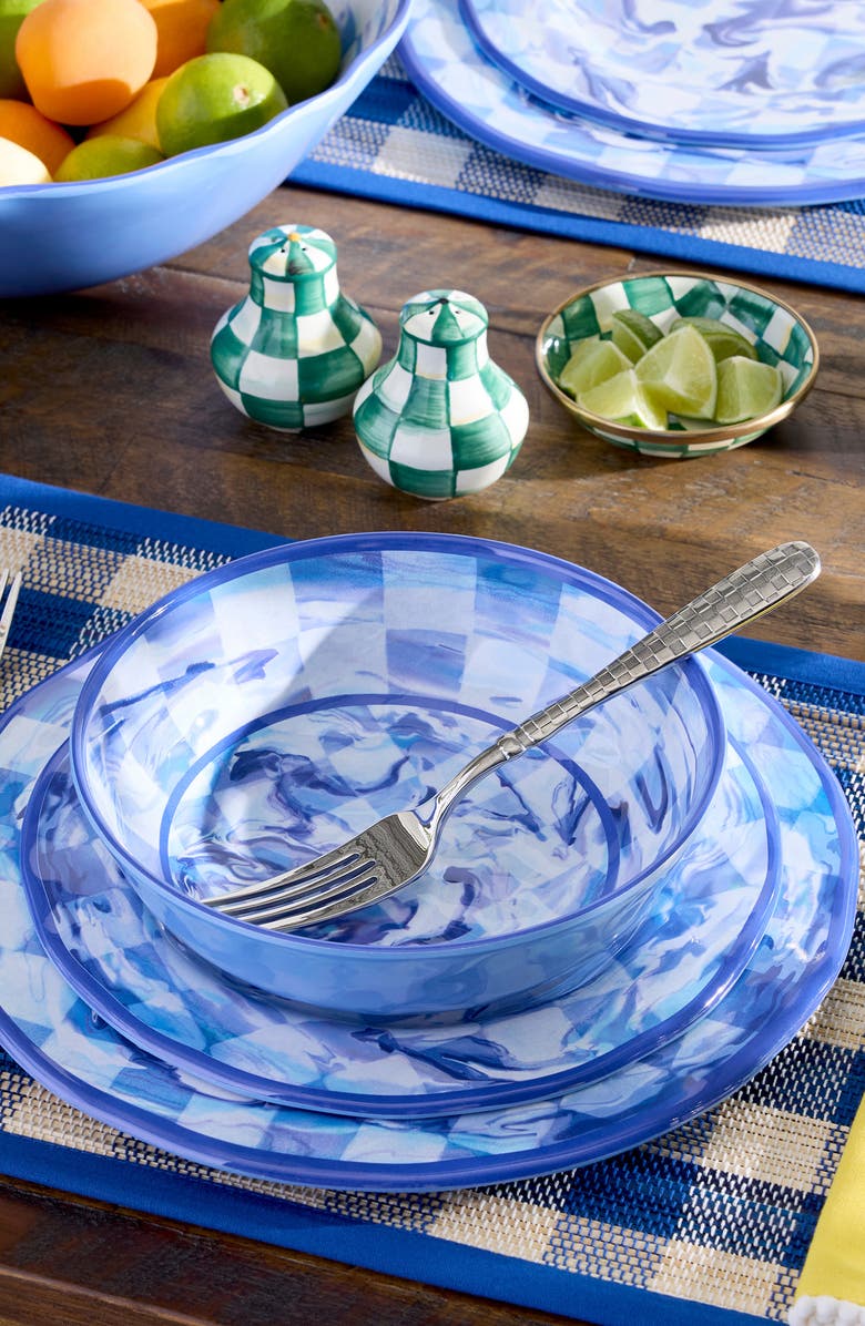 MACKENZIE CHILDS Set of 4 Blue Marble Check Small Melamine Bowls, Alternate, color, Blue