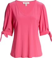 Chaus V-Neck Tie Sleeve Blouse