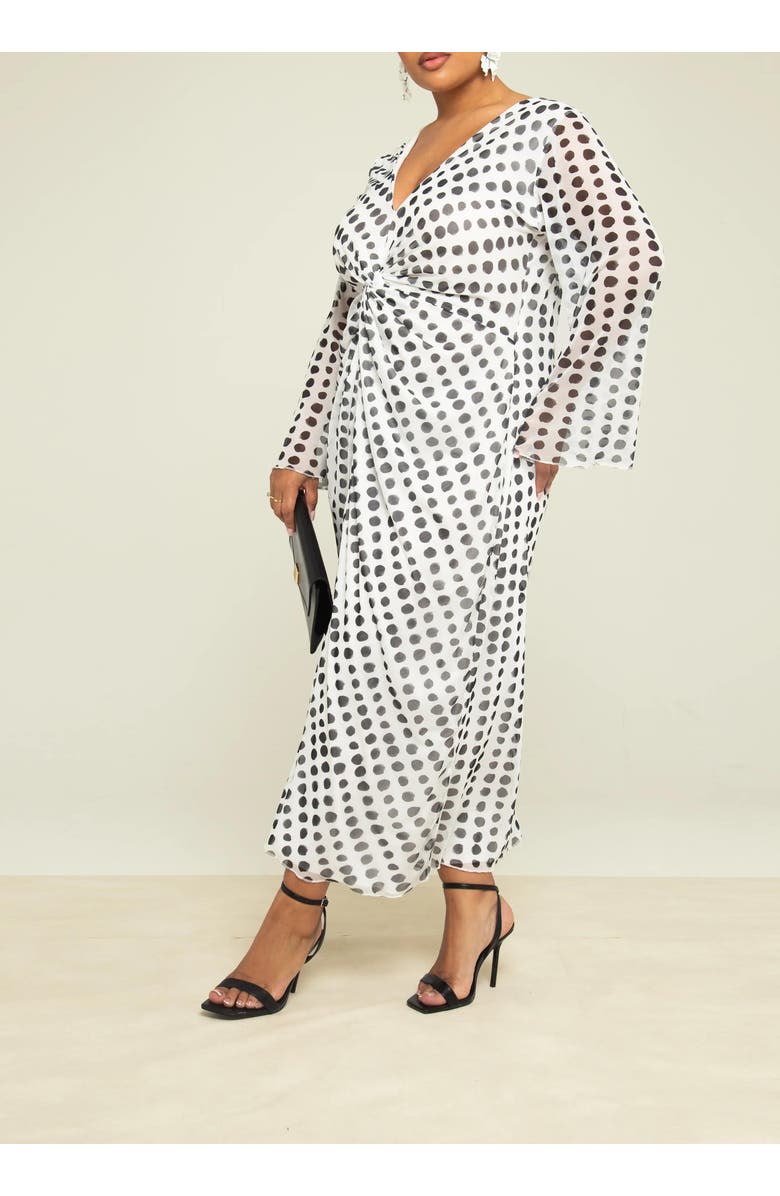 FASHION-SZN CURVE Long Sleeve V-Neck Polka Dot Midi Dress, Alternate, color, White