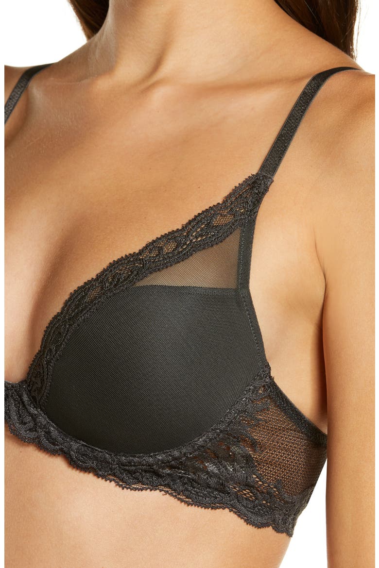 Feathers Plunge T-Shirt Basics Bra, Alternate, color, COAL
