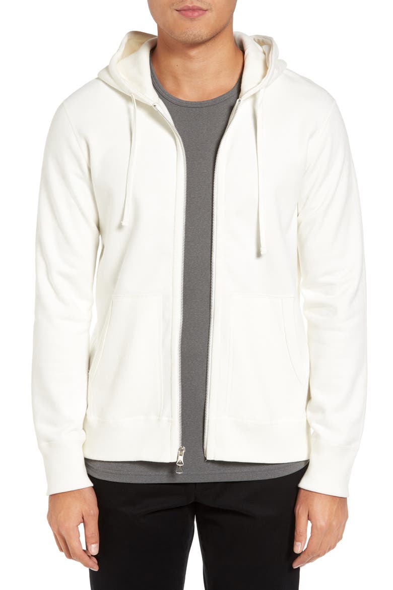 Midweight Terry Slim Zip Hoodie, Main, color, WINTER WHITE