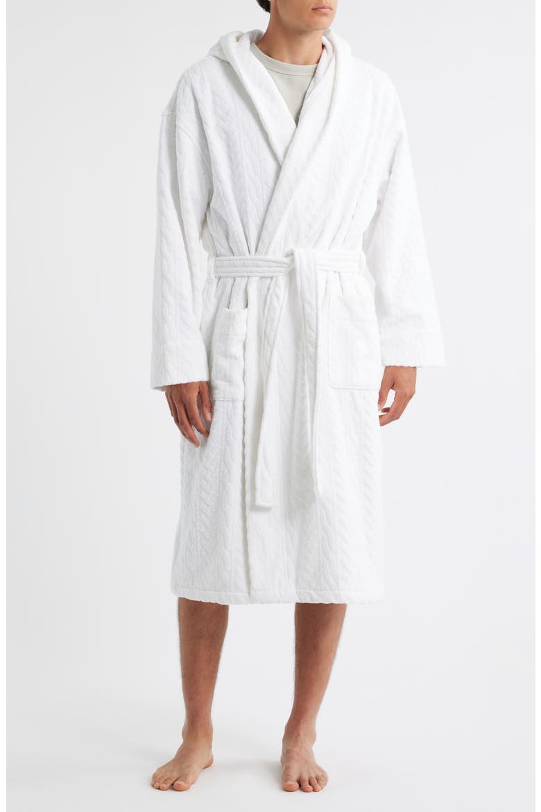 Textured Cotton Terry Cloth Hooded Robe, Main, color, WHITE
