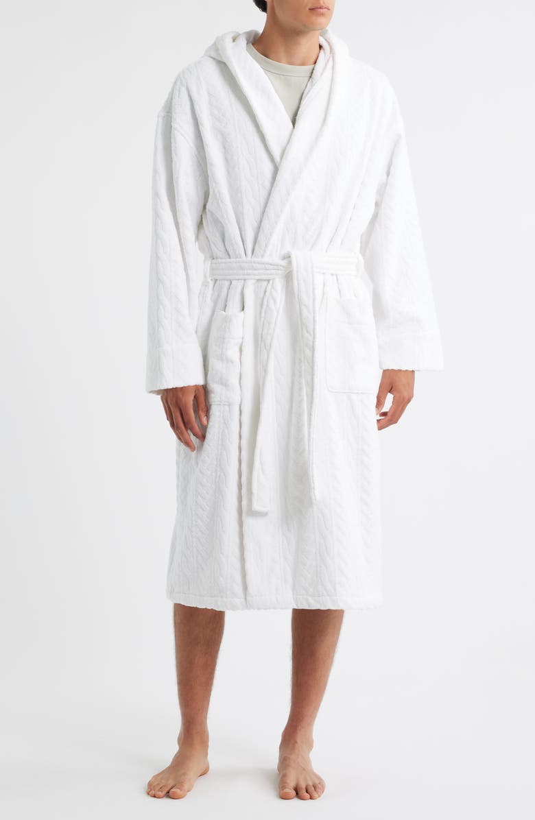 Majestic International Textured Cotton Terry Cloth Hooded Robe, Main, color, White