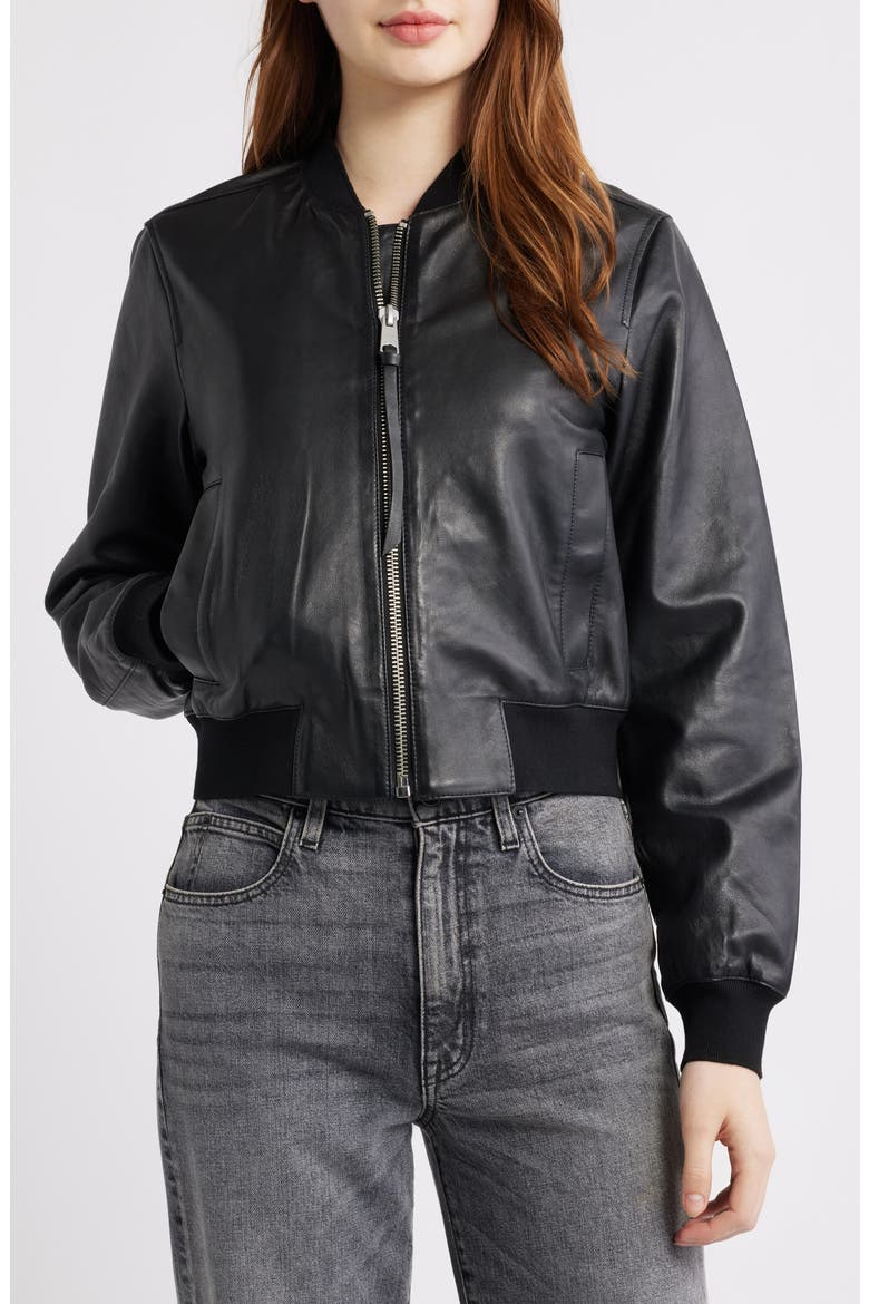 Orten Leather Bomber Jacket, Alternate, color, BLACK