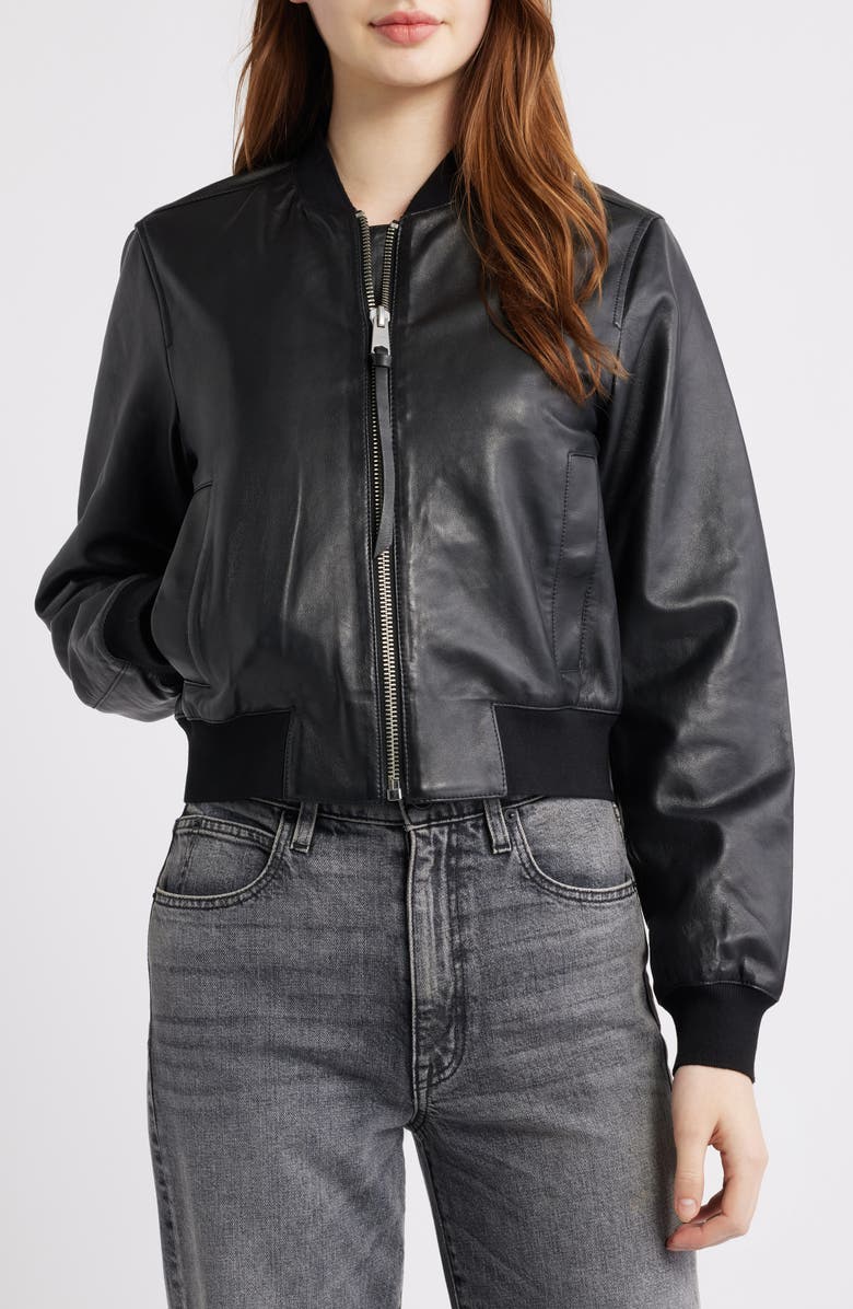 AllSaints Orten Leather Bomber Jacket, Alternate, color, Black