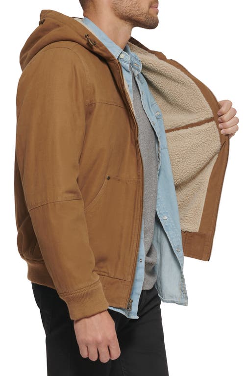 Levi's Workwear Cotton Canvas Faux Shearling Lined Hoodie Bomber Jacket In Brown
