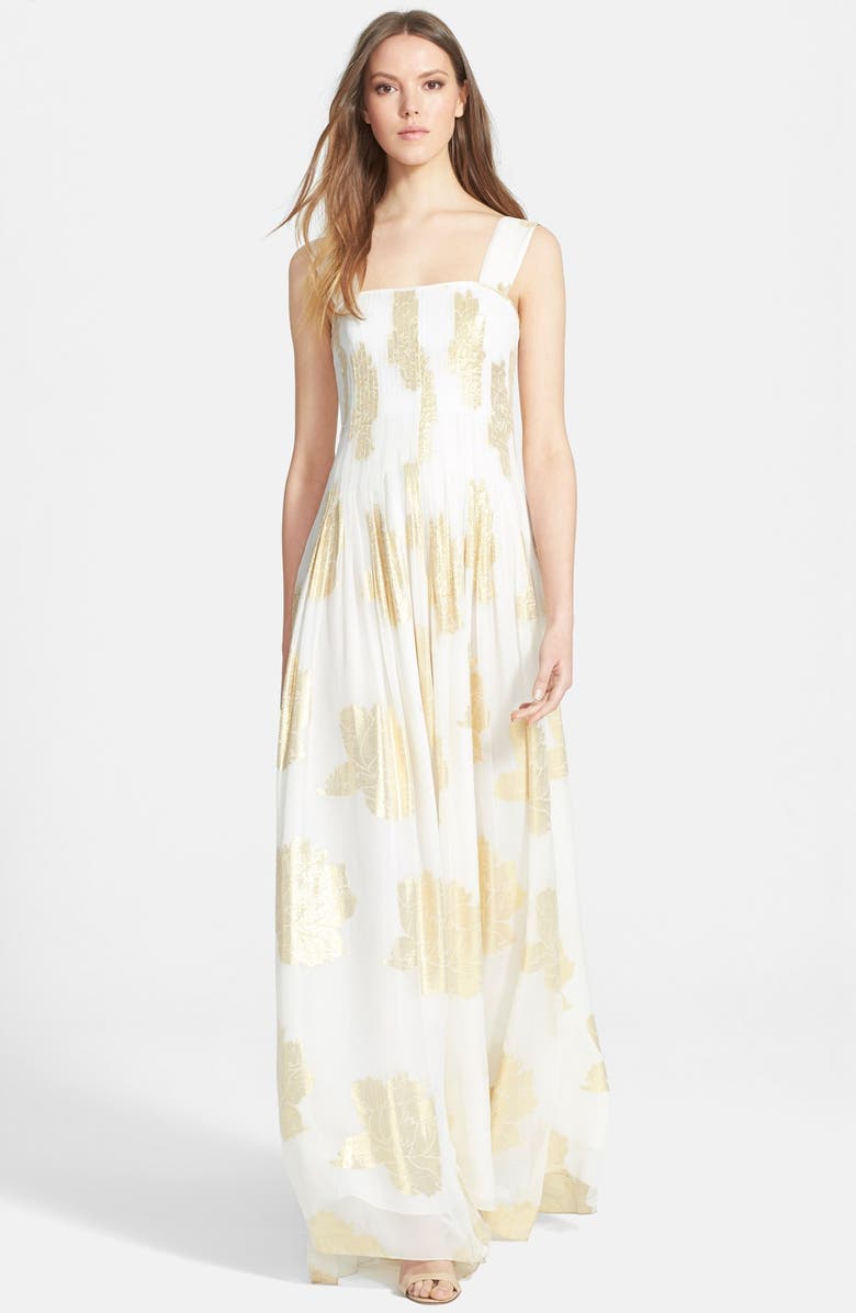 Diane von Furstenberg 'Lillie' Metallic Print Silk Maxi Dress, Main, color, 