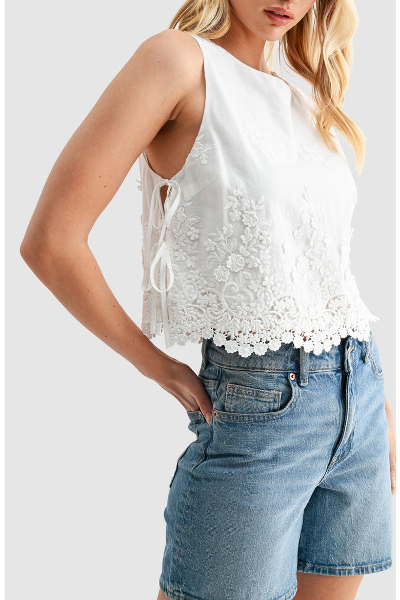 Eyelet Embroidered Side Tie Cotton Tank, Alternate, color, OFF WHITE