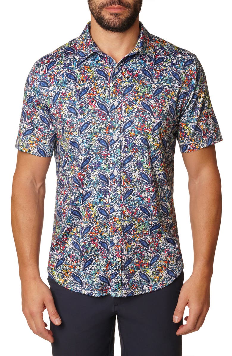 Robert Graham Padova Short Sleeve Stretch Button-Up Shirt, Main, color, 