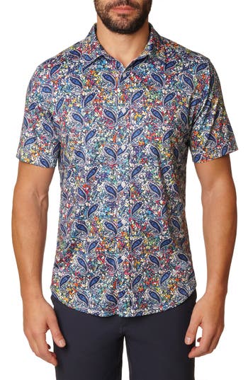 Robert Graham Padova Short Sleeve Stretch Button-up Shirt In Blue Multi