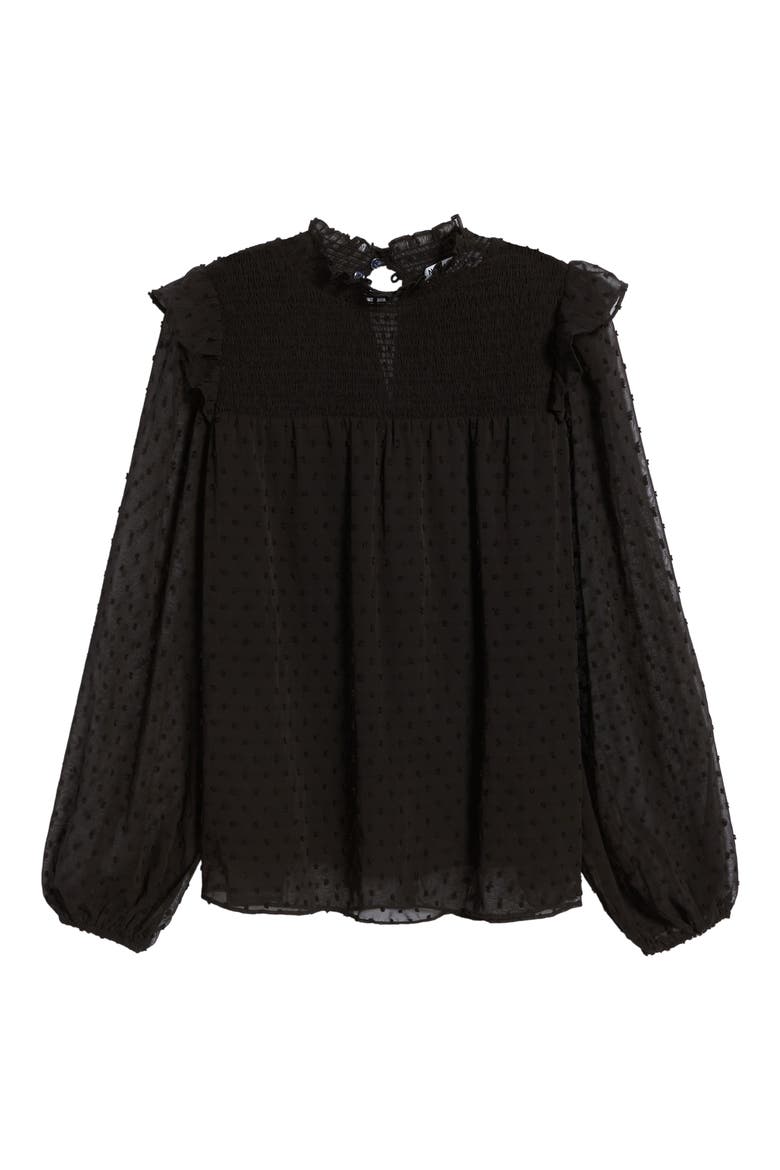 Yannis Smocked Clip Dot Blouse, Alternate, color, BLACK