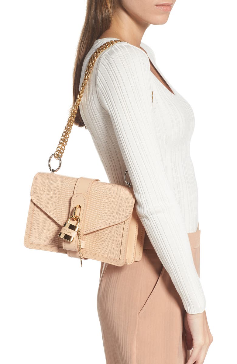 Chloé Aby Chain Reptile Embossed Calfskin Leather Shoulder Bag, Alternate, color,