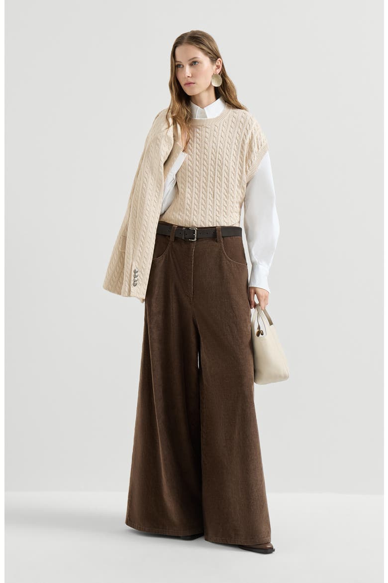 Sparkling cotton cable knit sweater, Alternate, color, Sand