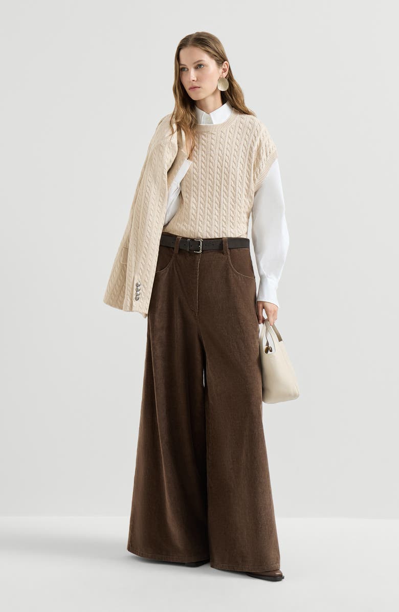 Brunello Cucinelli Sparkling cotton cable knit sweater, Alternate, color, Sand