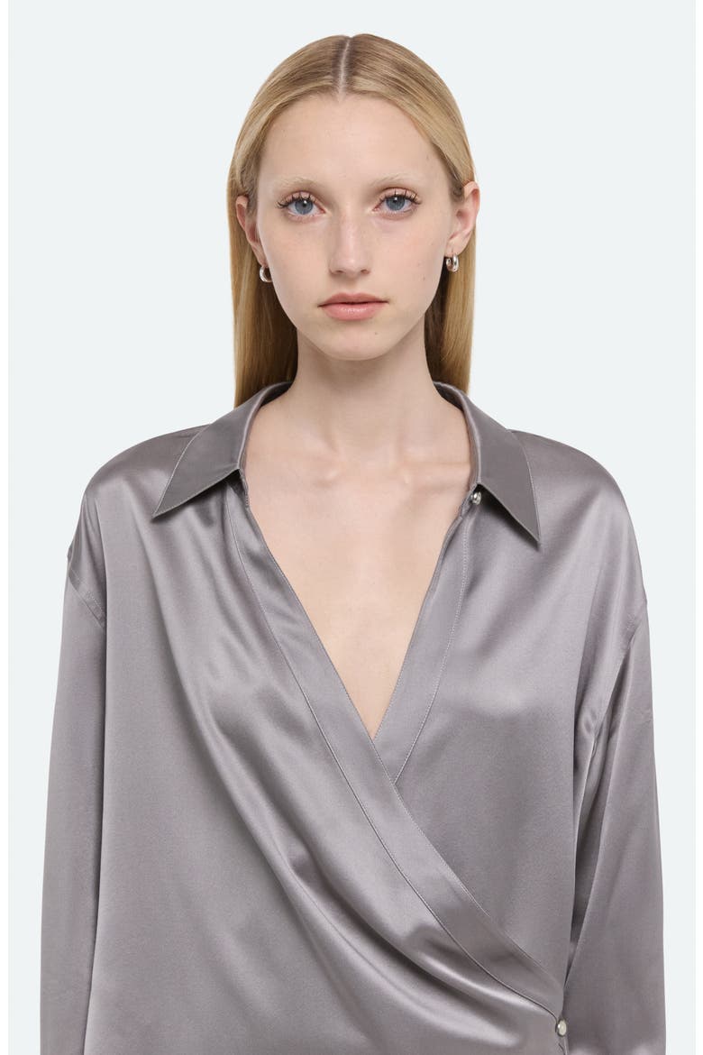 Wrap Front Silk Shirt, Alternate, color, STEEL
