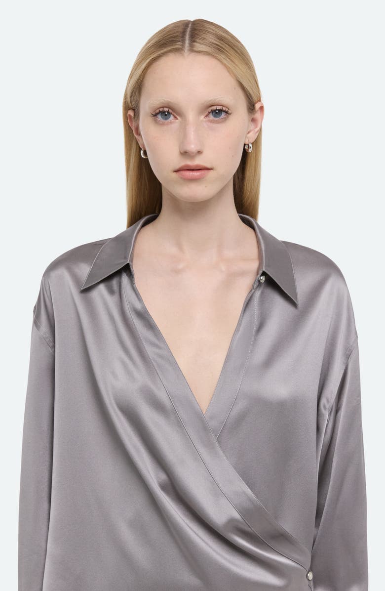 Helmut Lang Wrap Front Silk Shirt, Alternate, color, Steel