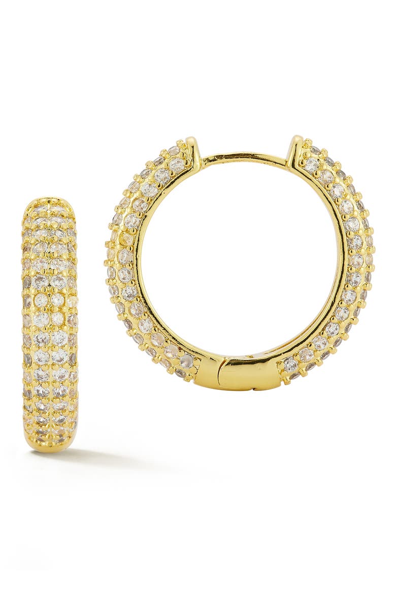 Pavé Cubic Zirconia Huggie Hoop Earrings, Main, color, GOLD