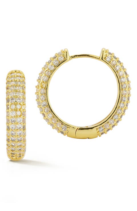 Pavé Cubic Zirconia Huggie Hoop Earrings
