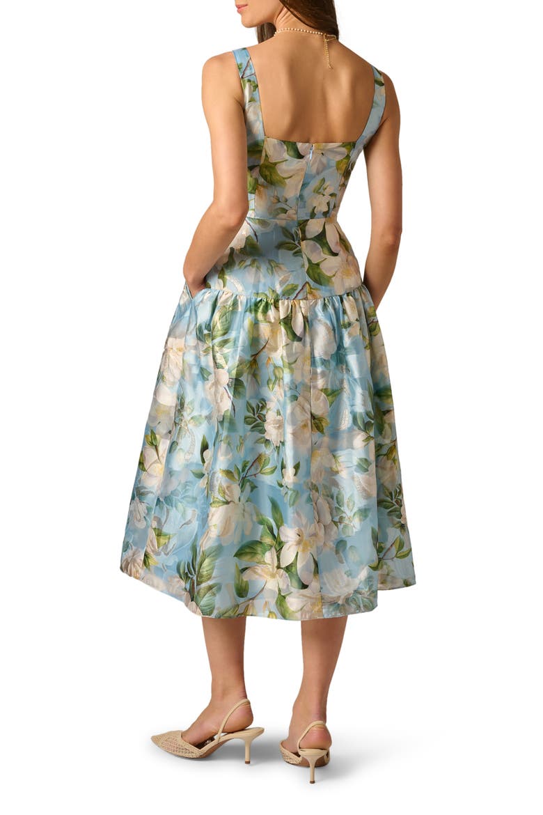 Gathered Floral Organza Midi Dress, Alternate, color, BLUE MULTI
