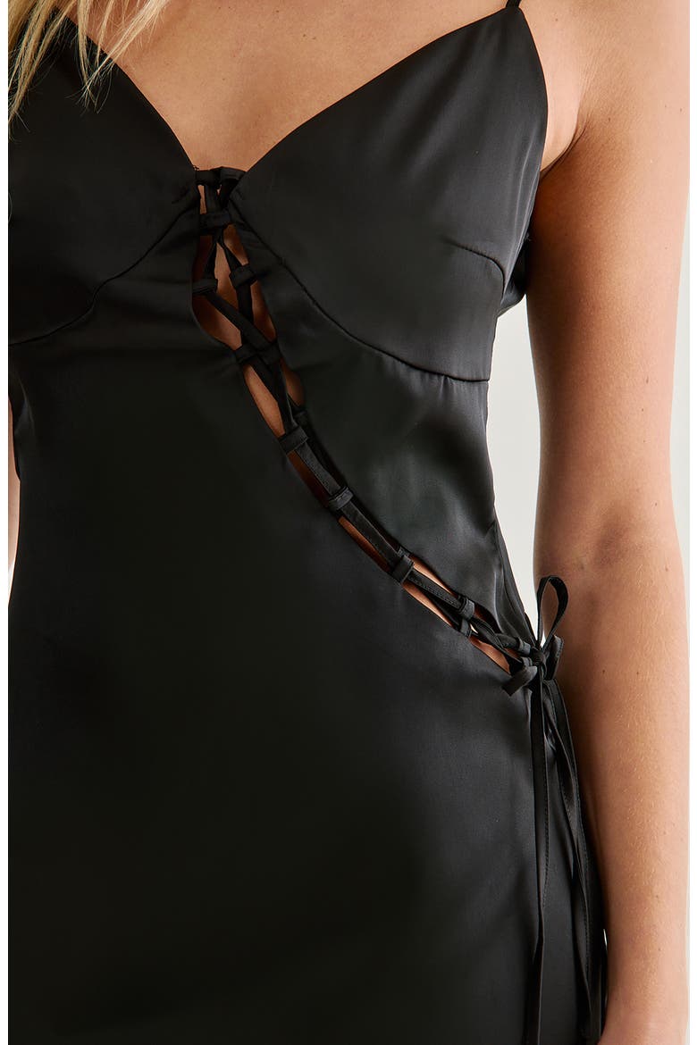 Lace-Up Detail Satin Minidress, Alternate, color, BLACK