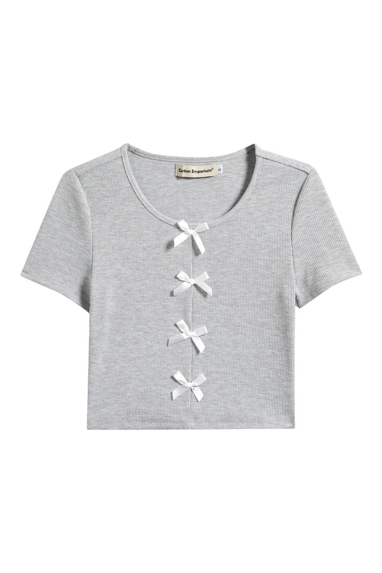 Kids' Bow Accent Rib T-Shirt, Main, color, HEATHER GREY