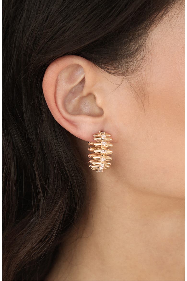 Baguette Cubic Zirconia Thick Oval Dome Hoop Earrings, Alternate, color, GOLD