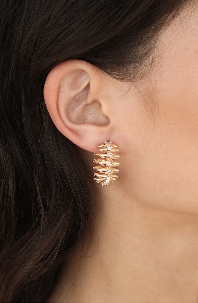 Ettika Baguette Cubic Zirconia Thick Oval Dome Hoop Earrings, Alternate, color, Gold