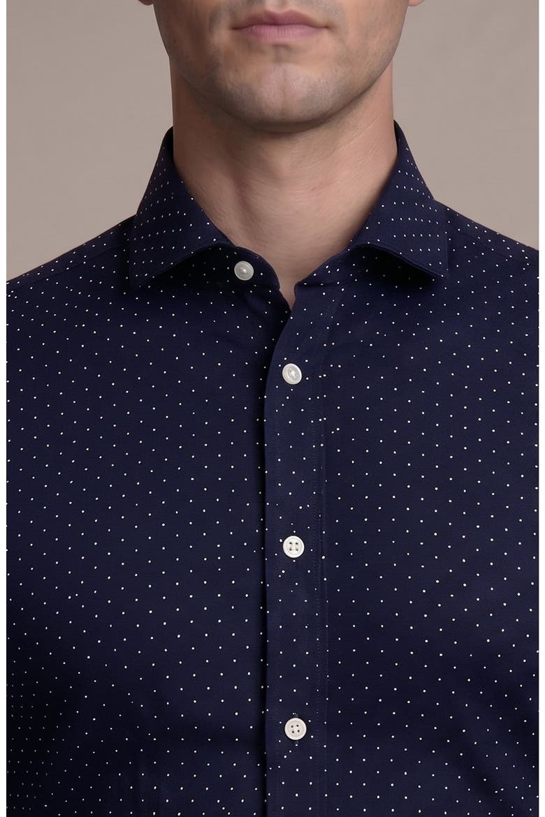 Polka Dot Cotton Blend Dress Shirt, Alternate, color, NAVY BLUE