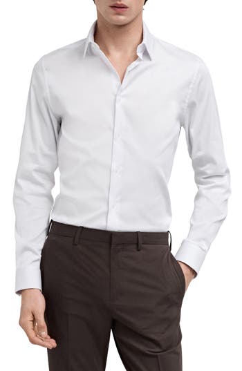 Mango Slim Fit Stretch Poplin Button-up Shirt In White