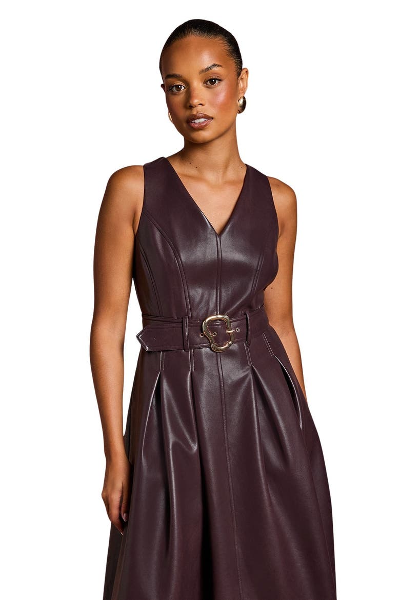 Petite V-Neck Sleeveless Dress, Alternate, color, Oxblood
