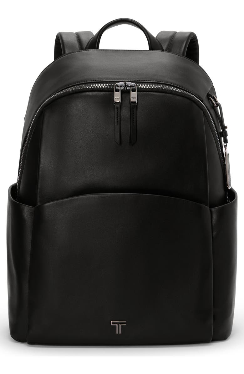 TUMI Raina Large Leather Backpack, Main, color, Black/ Gunmetal