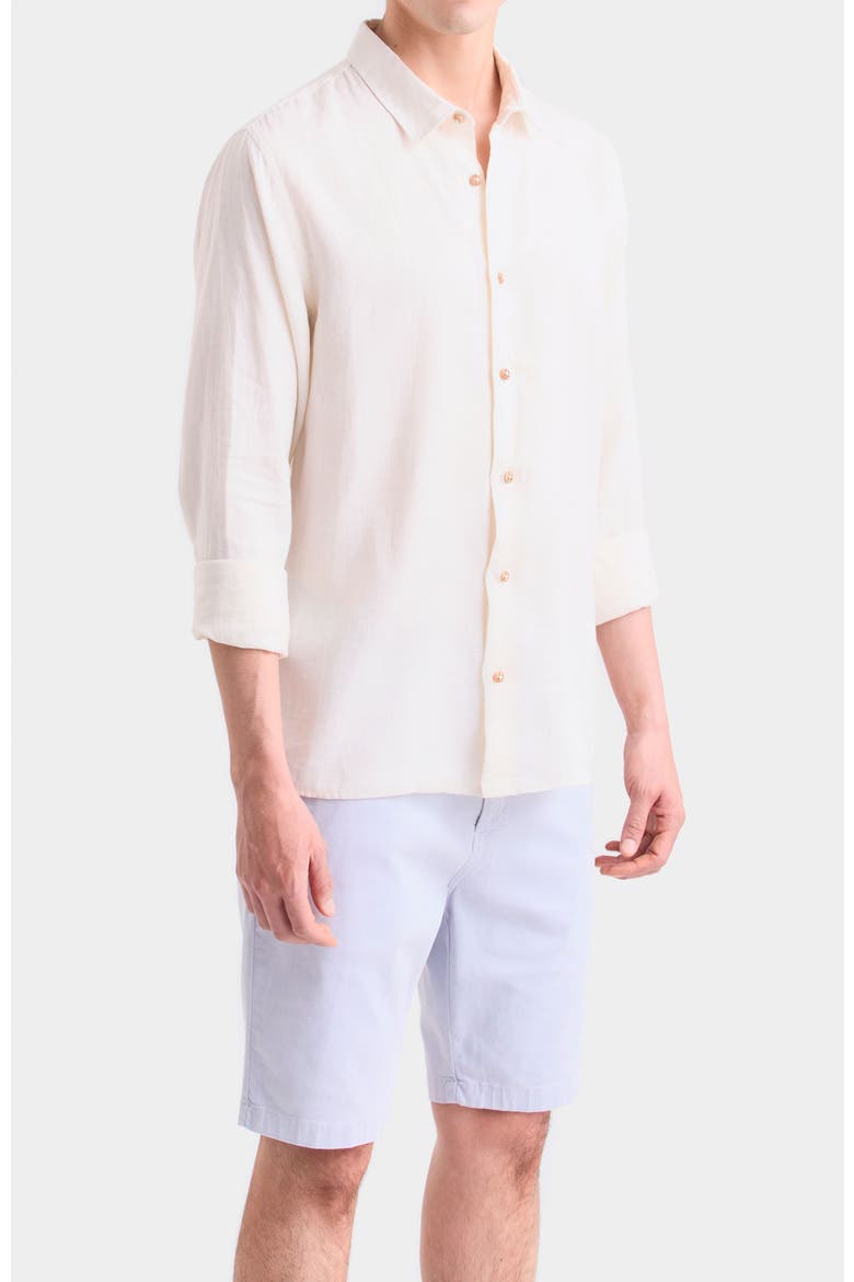 Long-Sleeve Linen Shirt With Semi-Fitted Silhouette, Alternate, color, Beige