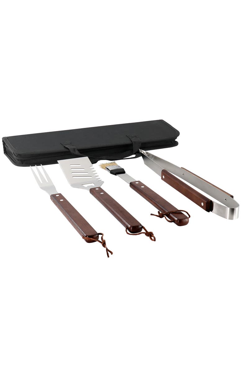 Gibson Home Barbecue Basics 5 Piece Stainless Steel BBQ Tool Set with Wood Handles, Alternate, color, Silver